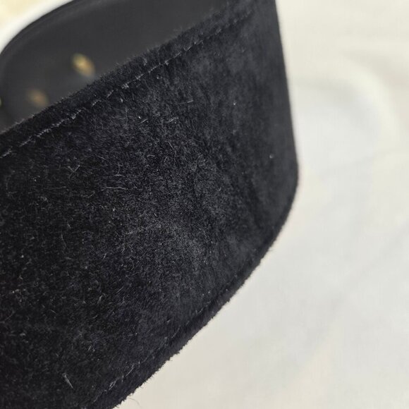 Art 9 Black Suede Wide Leather Belt Gold Hook Front Adjustable Screw Back VTG main image 4